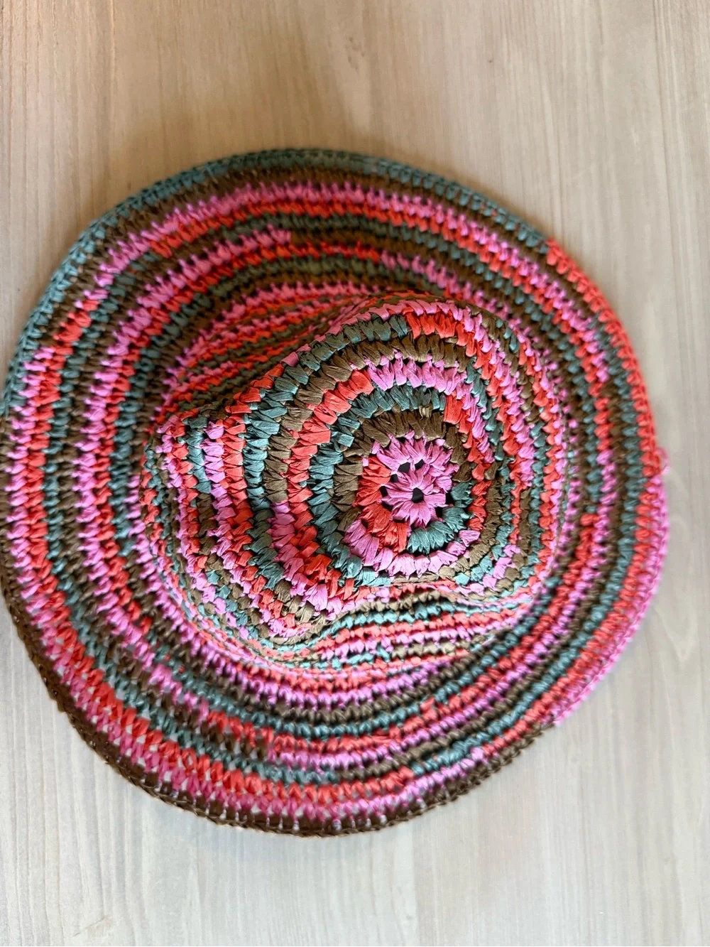 Zara Kids Striped Straw Sun Hat in Pink, Green & Coral NWT